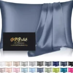 Silk Pillowcase for Hair and Skin, Mulberry Silk Pillow Cases Standard Size, Anti Acne Cooling Sleep Both Sides Natural Silk Satin Pillow Covers with Hidden Zipper, Gifts for Women Men, Ash Blue
